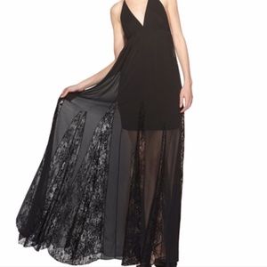 Alice & Olivia Black Halter Maxi w/Lace sz 4